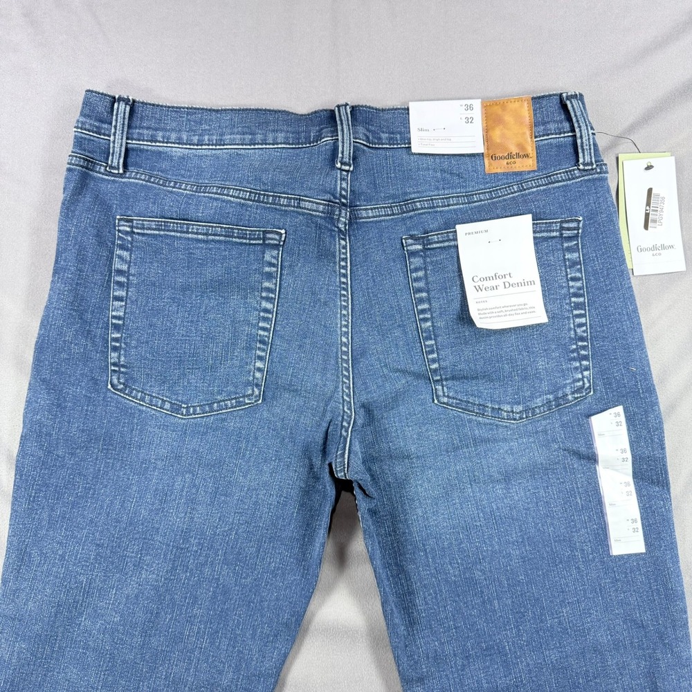 Goodfellow Mens 36x32 Blue Cotton Blend Slim Fit Total Flex Comfort Denim Jeans - Picture 5 of 6